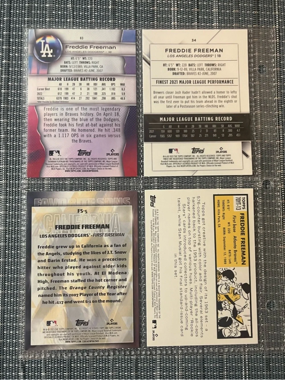 ⚾️ Freddie Freeman Topps MLB Baseball Trading Sports Cards, Set of 4